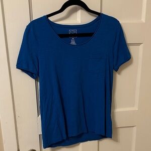 Blue Scoop Neck Pocket Tee